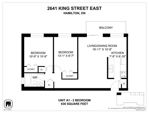 Floor plan for 2 beds, 1 bath